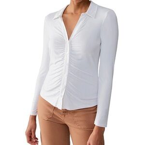 Sanctuary Dreamgirl Button Up V-neck long sleeve top white XS